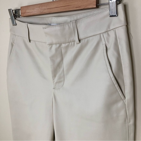 ZARA Ivory White Vegan leather Straight Leg Chino Style Pants 2 - Picture 3 of 9